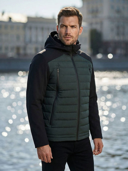 Куртка мужская гибридная стёганая с капюшоном с графеновой подкладкой черного цвета 9627_1Ch - Mtforce фото 74