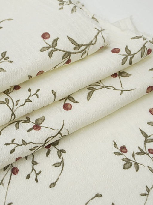 Муслин двухслойный с эф.жатости Ягодные веточки цв.сливочный, ш.1.4м, хл-100%, 110гр/м.кв - Купава фото 5