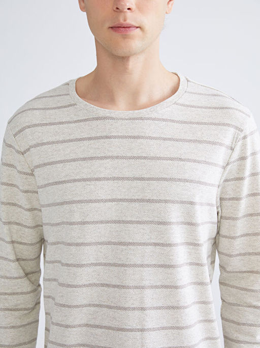 Bisiklet Yaka Uzun Kollu ?izgili Erkek Ti??rt