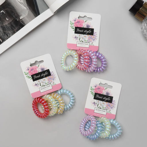 Цена за 3 шт. Резинки для волос «Пружинка», набор 4 шт., глянец перелив, d=3.8 см, МИКС