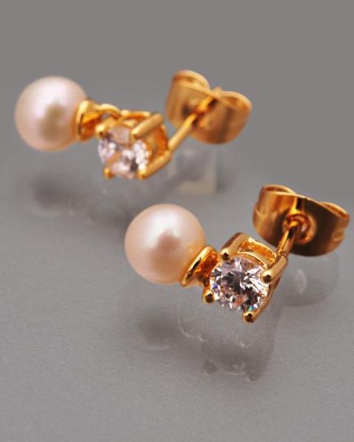 Pearls Melody Серьги с жемчужинами и кубическими цирконами, желтая позолота