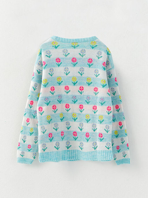 Bisiklet Yaka Desenli Uzun Kollu K?z ?ocuk Triko Kazak - Waikiki фото 2