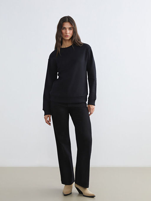 Bisiklet Yaka Kad?n Kal?n Sweatshirt