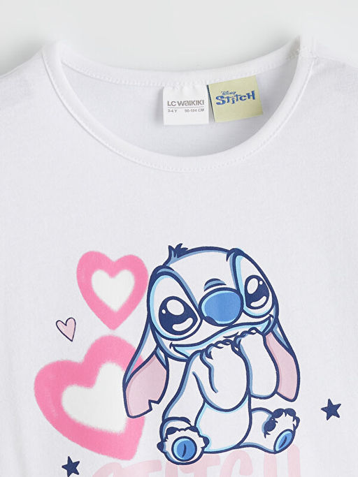 Stitch Bask?l? K?z ?ocuk ?ortlu Pijama Tak?m?