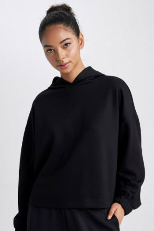 DeFactoFit Oversize Genis Kal?p Kapusonlu Sporcu Basic Duz Sweatshirt
