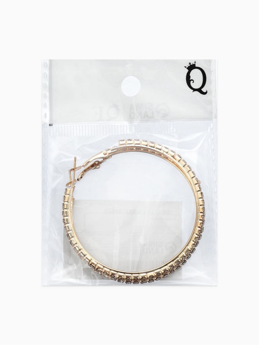 Серьги-кольца со стразами d=5,5см, цвет белый в золоте