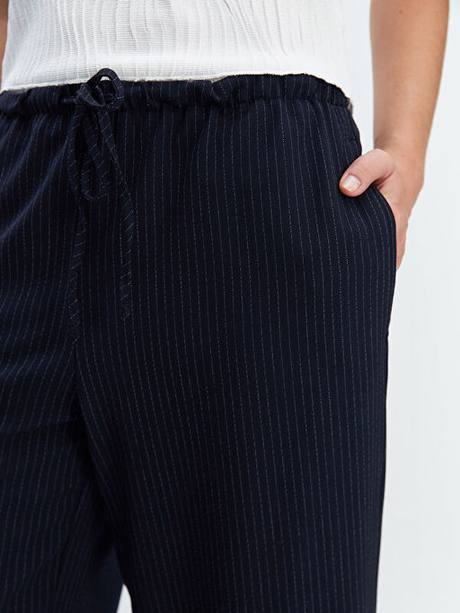 Beli Lastikli ?izgili Kad?n Pantolon