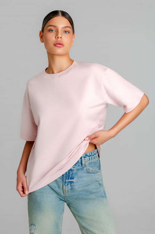 Арт. 3-302/4 Футболка женская оверсайз 44-50 (4 шт) Цвет:пудра - Калинка фото 4