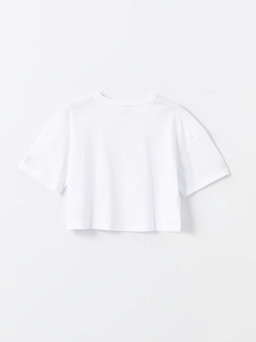 Bisiklet Yaka Basic K?sa Kollu K?z ?ocuk Crop Ti??rt