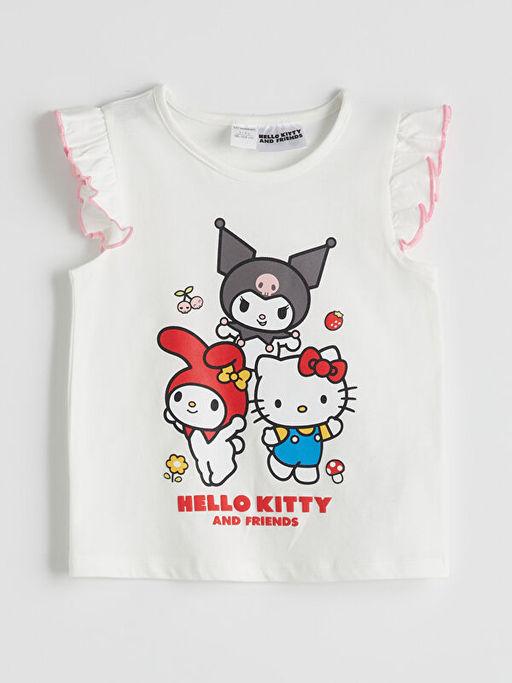 Bisiklet Yaka Hello Kitty Bask?l? K?z ?ocuk Ti??rt