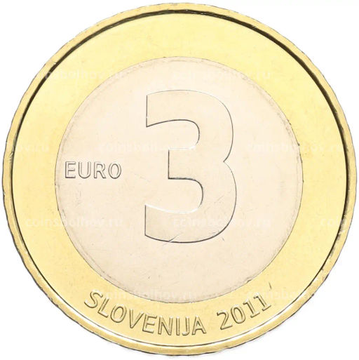 Монета 3 евро 2011 года Словения 20 лет независимости Словении