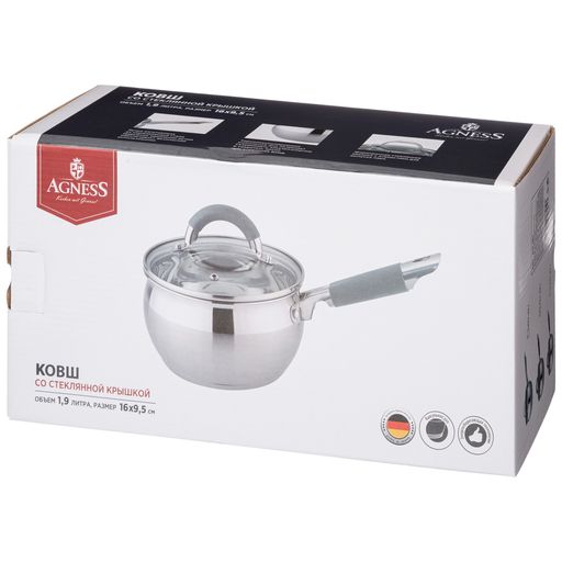 КОВШ AGNESS СО СТЕКЛ. КРЫШКОЙ СЕРИЯ APPLE 1,0 Л. 14X7.5 СМ ЦВЕТ: СЕРЫЙ  фото 2