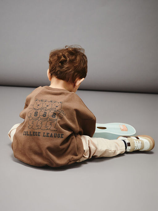 Bask?l? Erkek Bebek Sweatshirt ve Pantolon 2li
