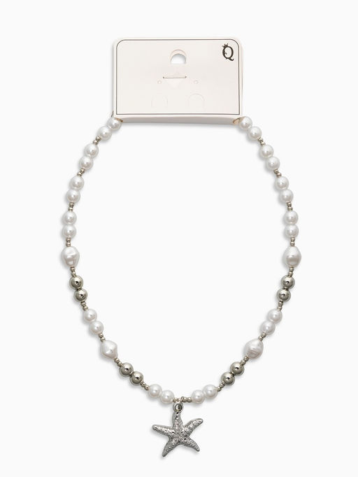 Кулон на жемчужных бусах «Морская звезда», 55 см, белый в серебре