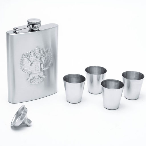 Подарочный набор Герб России: фляжка 240 мл, 4 стопки, воронка