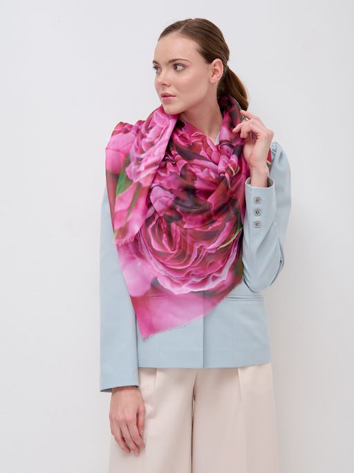 Большой, красивый двусторонний платок с рисунком в стиле арт-декои необычной текстурой ткани - Tantino фото 3