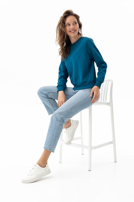 Джемпер из мягкого хлопкового футера 451L3-37 т.бирюзовый - Solo mio фото 3