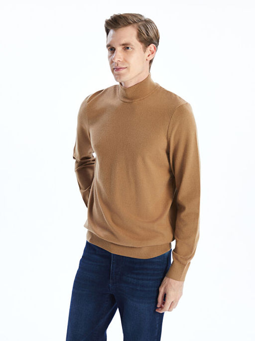 Yar?m Bal?k?? Yaka Uzun Kollu Erkek Triko Kazak