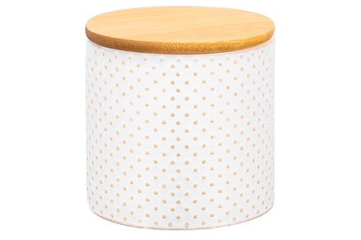 Банка д/хранения 450 мл 9,5*9,5*9,5 см "Бисер"с бамбуковой крышкой с силик.уплотнит. молочно-белый