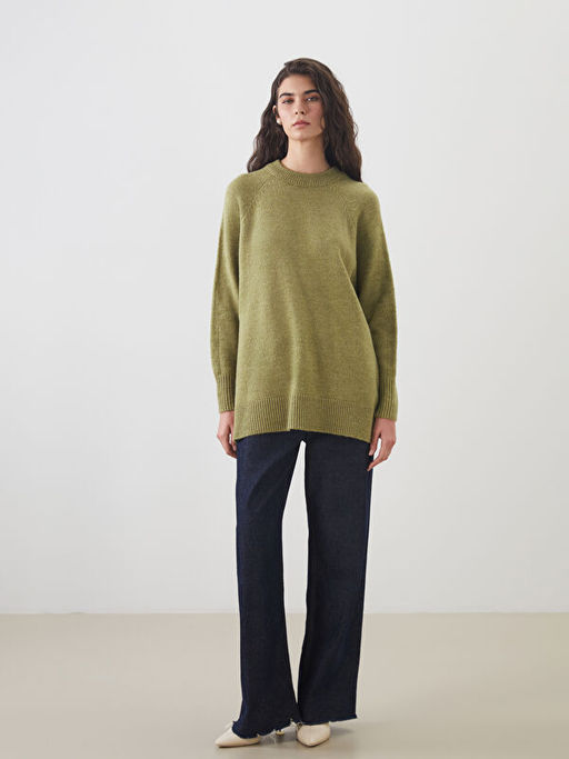 Bisiklet Yaka Oversize Kad?n Triko Tunik