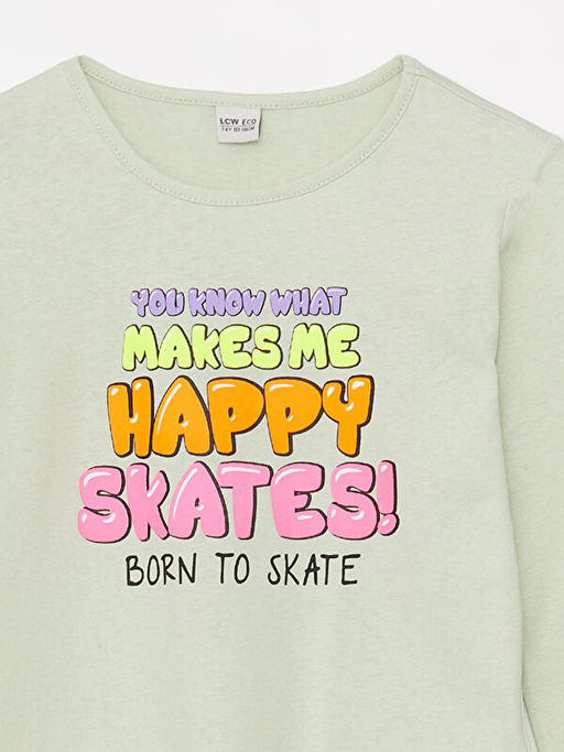 Bisiklet Yaka Bask?l? Uzun Kollu K?z ?ocuk Ti??rt - Waikiki фото 3