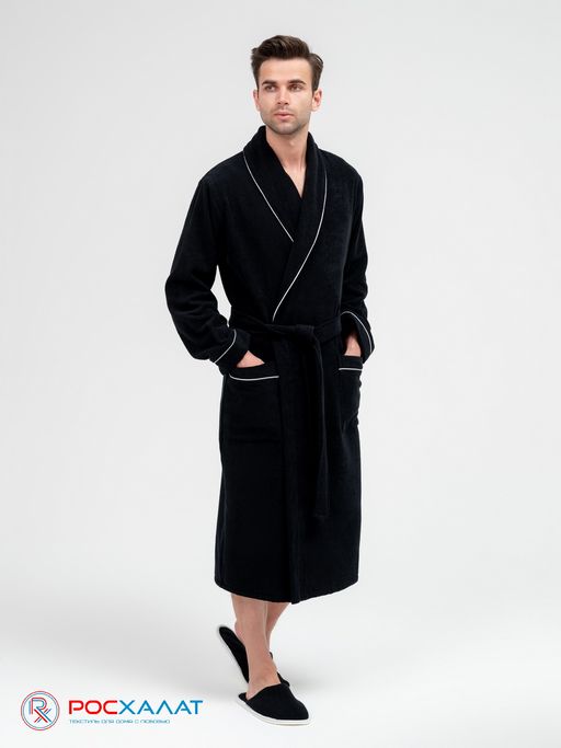 Мужской махровый халат с кантом черный МЗ-33 (100)
