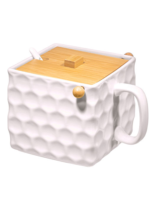 Банка д/сыпучих продуктов 1 л 16,5*15*12 см Соты с ложкой и откидной бамб. крышкой, пыльная роза - Elan gallery фото 4