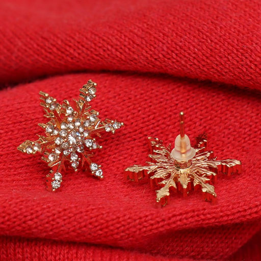 Серьги со стразами Снежинки прелесть, цвет белый в золоте - Queen fair фото 3