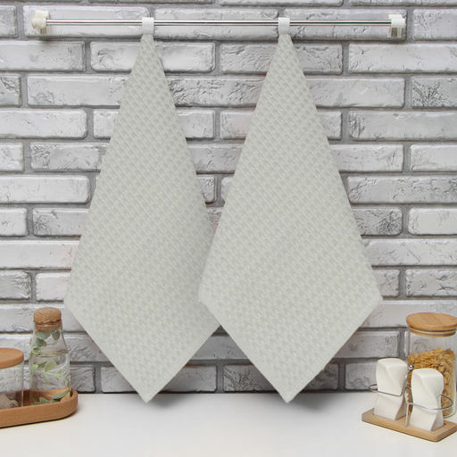 Набор кухонных полотенец Доляна, цвет серый, 35х60см-2шт, 100% хл, вафля, 220 гр/м2  фото 6