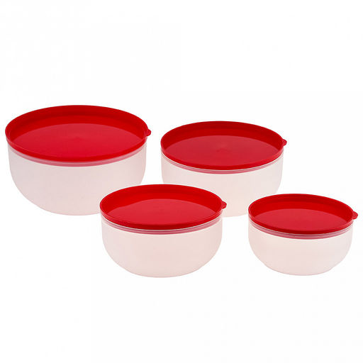 Контейнер из полипропилена Фонтаны белого города набор №2 4шт: 0,5л - д12,2см, h6,3см, 0,8л - д14,2см, h7см, 1,2л - д16,2см, h8см, 1,7л - д18,2см, h9,5см, круглый, красный (Россия) - Домашняя мода фото 2