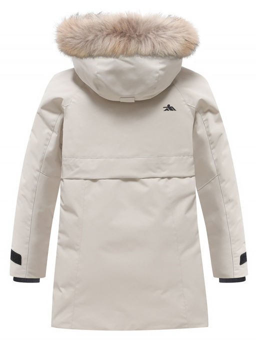 Парка зимняя подростковая для девочки с капюшоном и мехом бежевого цвета 9534B