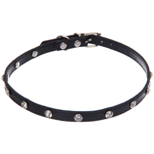 Цена за 4 шт. Ошейник для собак и кошек со стразами "На стиле", цвет черный, 1см, размер L, 39*44см (лейбл)