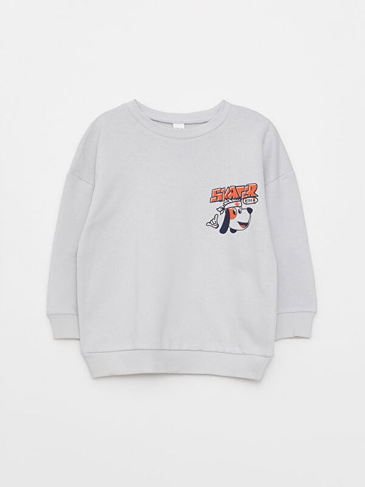 Bisiklet Yaka Uzun Kollu Bask?l? Erkek Bebek Sweatshirt