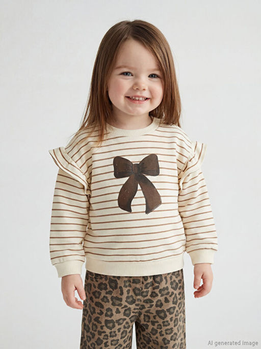 Bisiklet Yaka Bask?l? K?z Bebek Sweatshirt