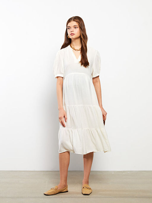 V Yaka K?sa Kollu ?izgili Hamile Elbise