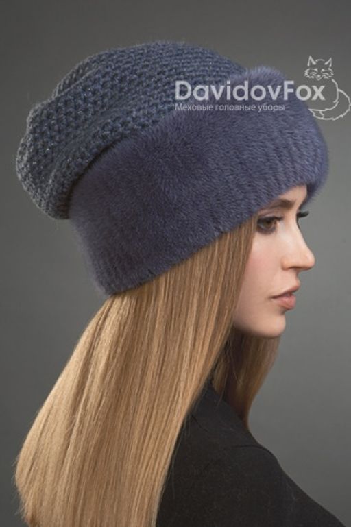 Шапка Камелия норка трикотаж слива