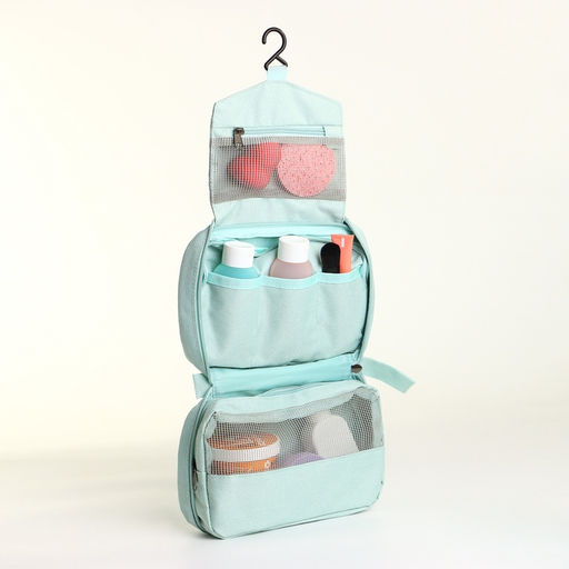 Косметичка-несессер дорожная на молнии, с карманом, крючком, ручкой, голубая - Simaland фото 2