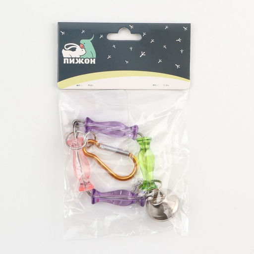 Игрушка для птиц Ромб из бусин с колокольчиком, 7 х 20 см, микс цветов - Пижон фото 6