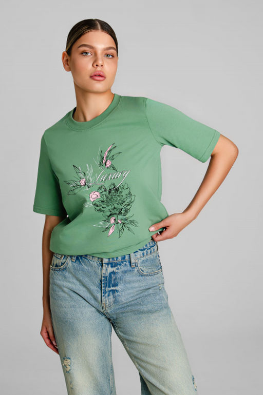 Арт. 31160 Футболка женская 44-52 (5 шт) Цвет:изумруд