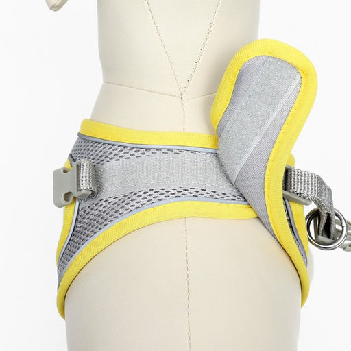 Комплект с мягкой шлейкой, размер XXS, поводок 150 х 1,5 см, ОГ 28-30 см,ОШ 24-26 см, жёлтый - Пижон фото 9