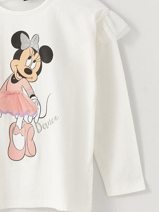 Bisiklet Yaka Minnie Mouse Bask?l? Uzun Kollu K?z ?ocuk Ti??rt - Waikiki фото 3
