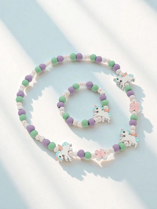 Набор детских украшений Выбражулька «Единорог», 2 предмета: бусы, браслет, разноцветный