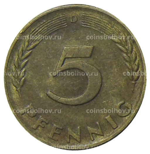 Монета 5 пфеннигов 1967 года D Германия