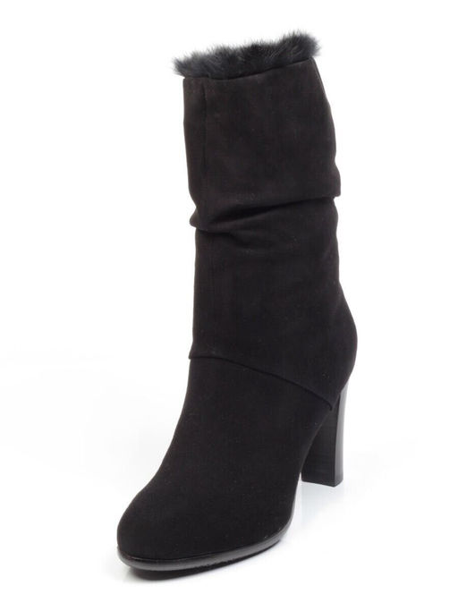 F16-181M BLACK Полусапоги зимние женские (натуральная замша, натуральный мех (полностью))