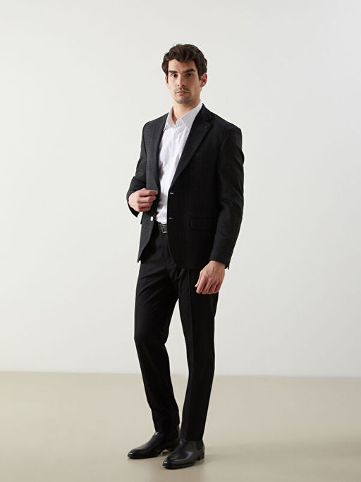 Dar Kal?p Y?n Kar???ml? Erkek Blazer Ceket
