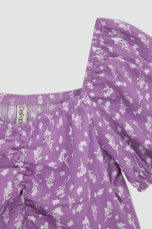 Укороченная футболка с короткими рукавами и складками для девочек - Defacto фото 8