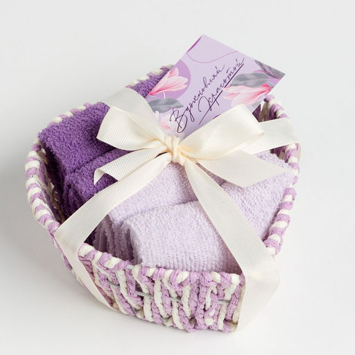 Салфетки махровые декоративные «Этель. Сердечко», 4 шт., 30×30 см, хлопок 100%, сиреневые