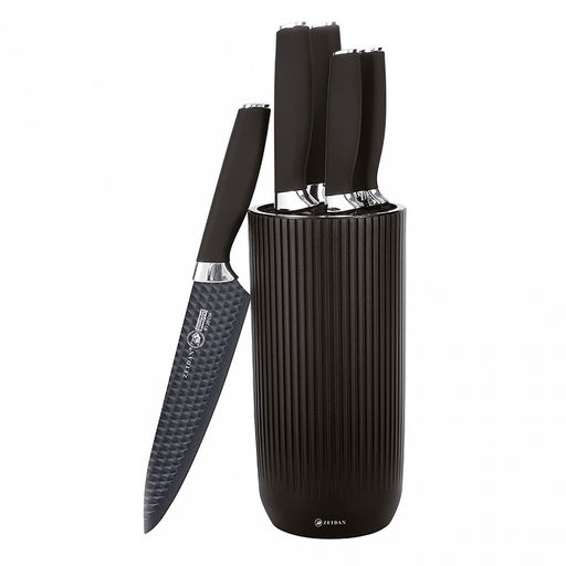 Набор ножей из нержавеющей стали Zeidan 6 предметов, прорезиненные ручки, подставка, подарочная упаковка (Китай)