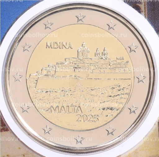 2 евро 2025 года Мальта Мальтийские стены  Мдина (в буклете)