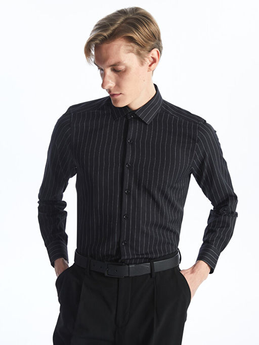 Slim Fit Uzun Kollu ?izgili Erkek G?mlek